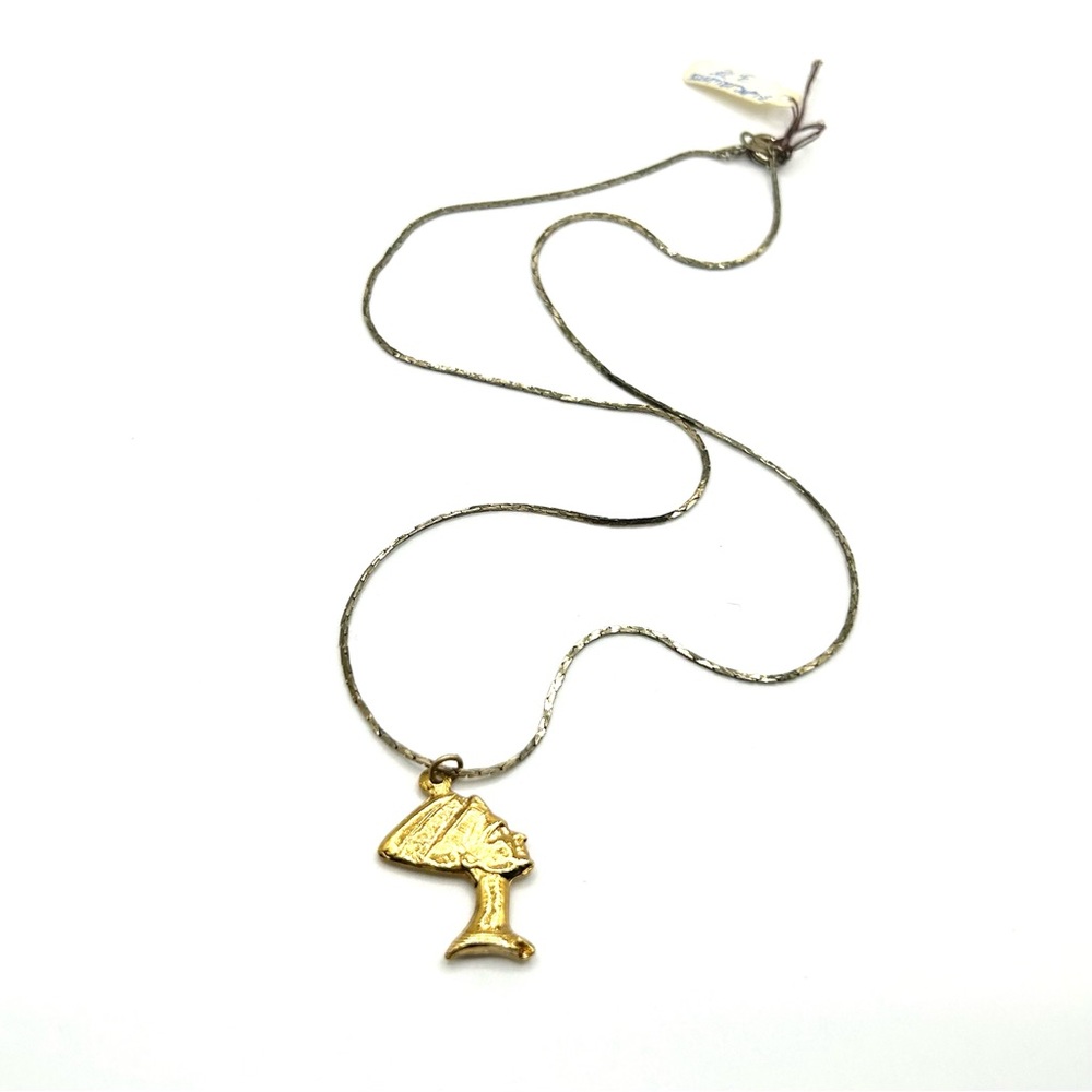 Vintage 70s Queen Nefertiti Gold-tone Pendant Necklace